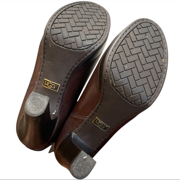 UGG Olivia Brown Leather High Heel Platform ankle Boots Sherpa  Women's US 6.5 - Picture 7 of 7